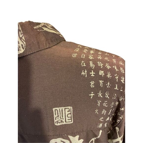 Soft Surroundings Vintage 90’s Brown Asian Print Long Sleeve Button Front Tunic - Picture 7 of 15